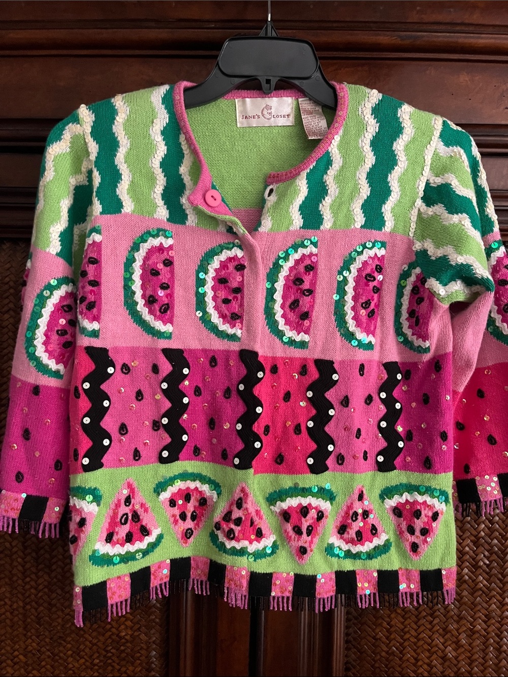 Pink & Green Watermelon Sequin Cardigan